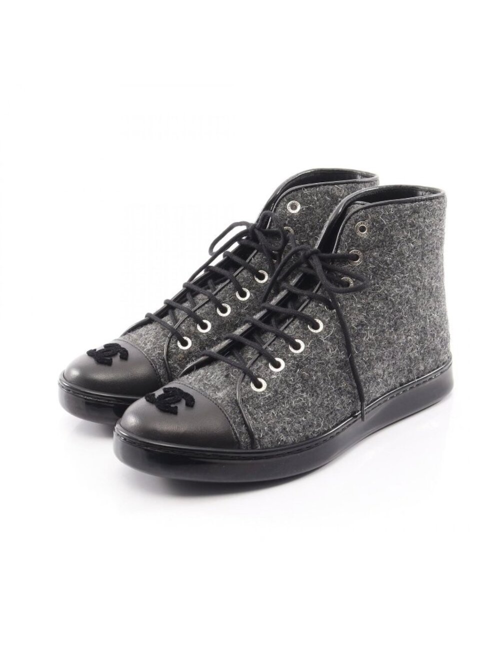 Chanel Sneakers CC Logo Fabric Leather CC Tweed High